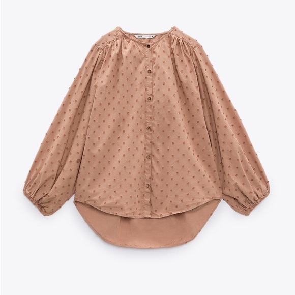 Zara Swiss Dot Blouse with Voluminous Sleeves - Picture 5 of 10